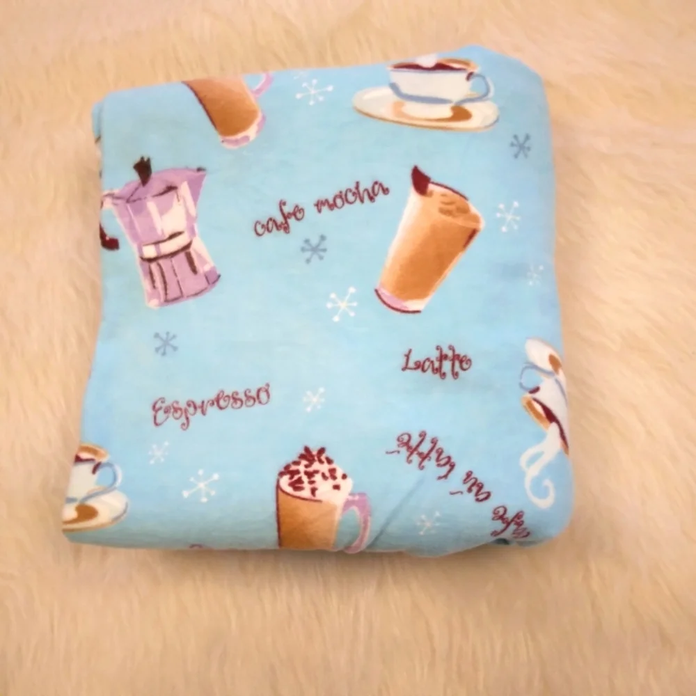FABRIC Flannel Made Exclusively For JoAnn Sky Blue With Quirky Coffee Imagery